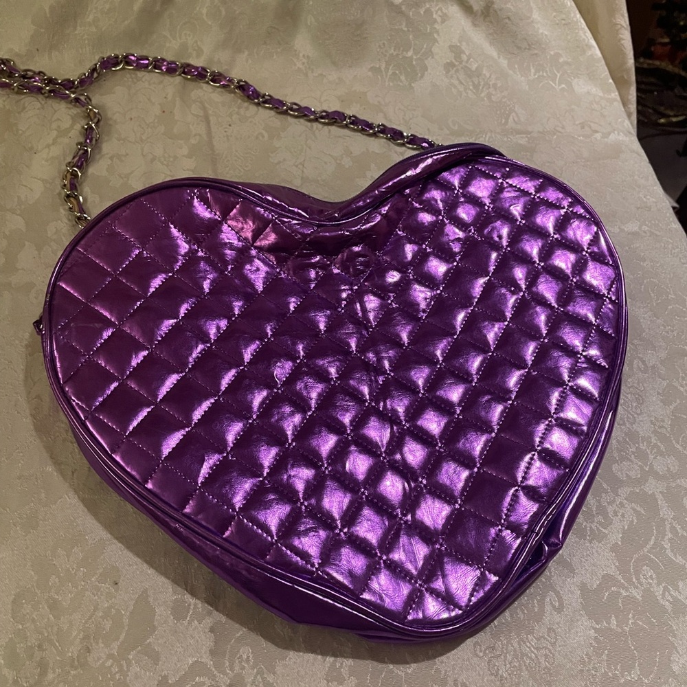Justin Bieber Someday Metallic Purple Heart Crossbody Bag